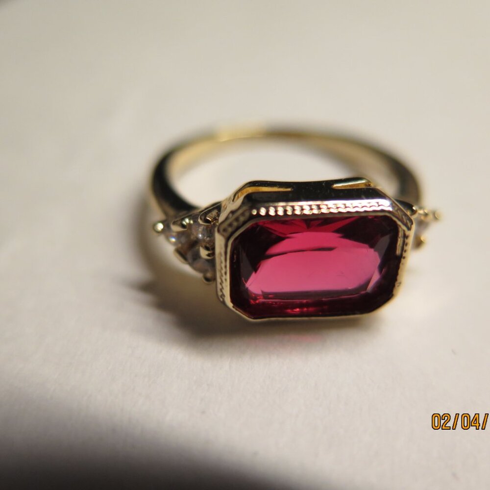 New Rectangular Light Red Bezel Set Cz Rhinestone… - image 1
